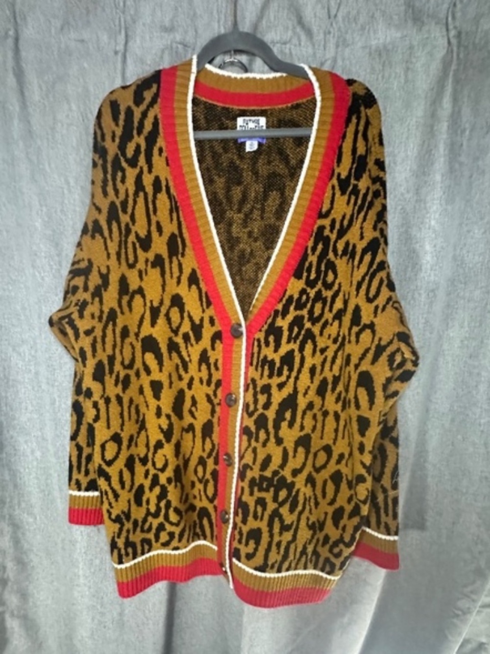 Future Collective Kahlana Barfield Leopard Print Varsity Cardigan- Size 1x